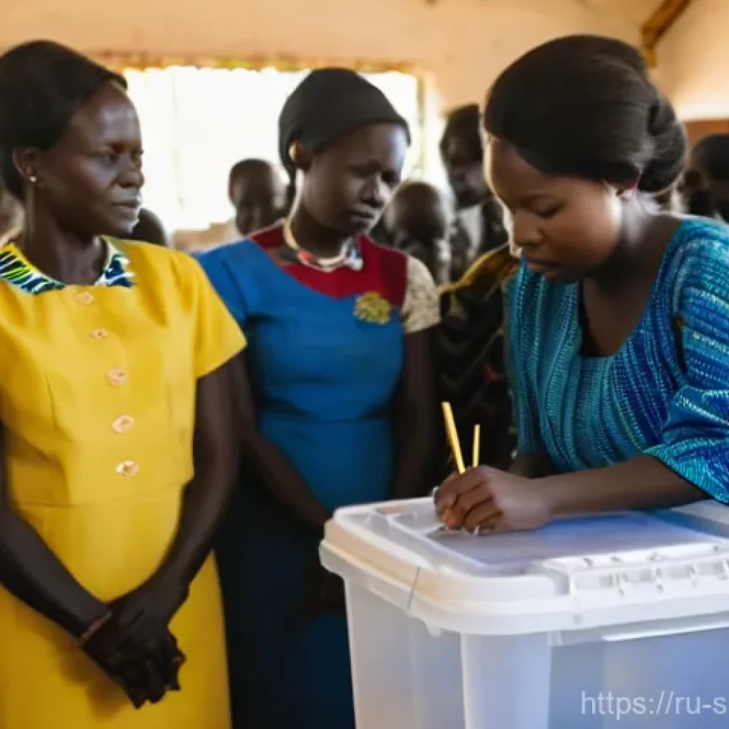남수단 여성 정치인 - **Prompt:** A vibrant, empowering image of South Sudanese women actively participating in a democrat...