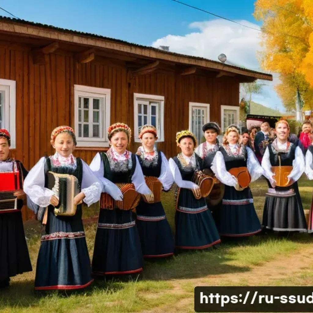 살바 키르 마야르디트 - A vibrant outdoor cultural festival in a Russian village setting during early autumn, featuring dive...