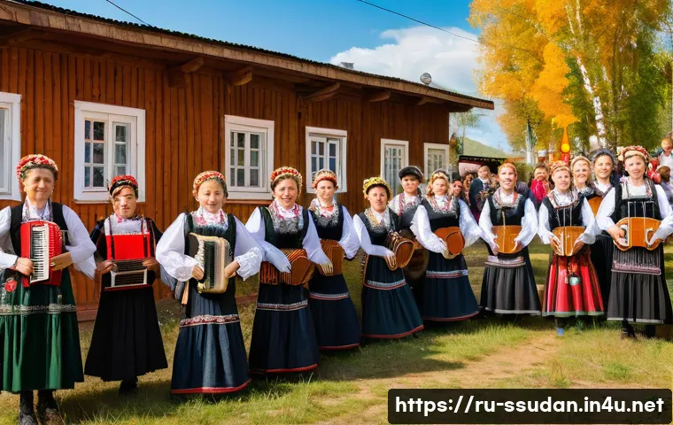 살바 키르 마야르디트 - A vibrant outdoor cultural festival in a Russian village setting during early autumn, featuring dive...