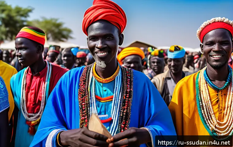 남수단 아랍어 사용 - A vibrant cultural festival scene in South Sudan showcasing diverse ethnic groups dressed in colorfu...