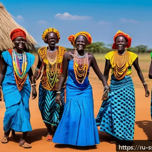 Home 31 남수단 주요 민족 - A vibrant South Sudanese village scene during a traditional ceremony, featuring women dressed in col...