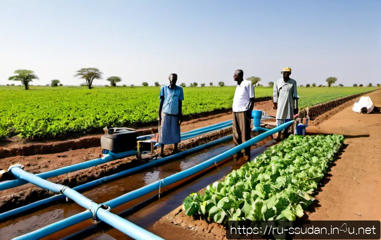 Home 17 남수단의 기후 변화 대응 정책 - Photorealistic wide-angle scene in South Sudan showing a community climate resilience project: Afric...